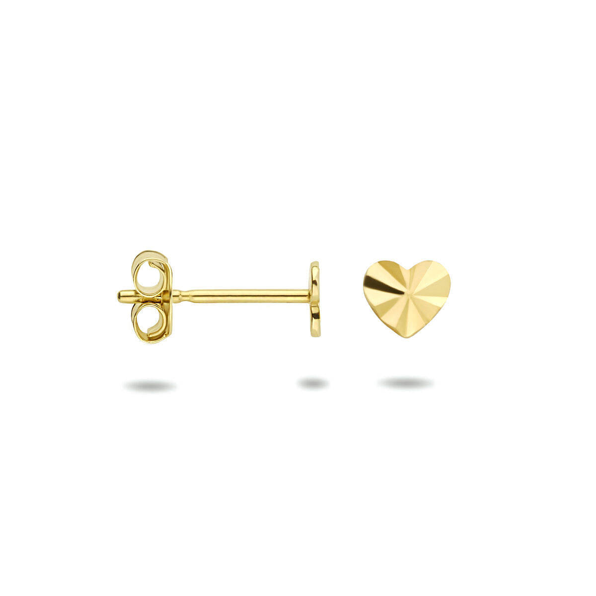 oorknoppen hart gediamanteerd 14K geelgoud