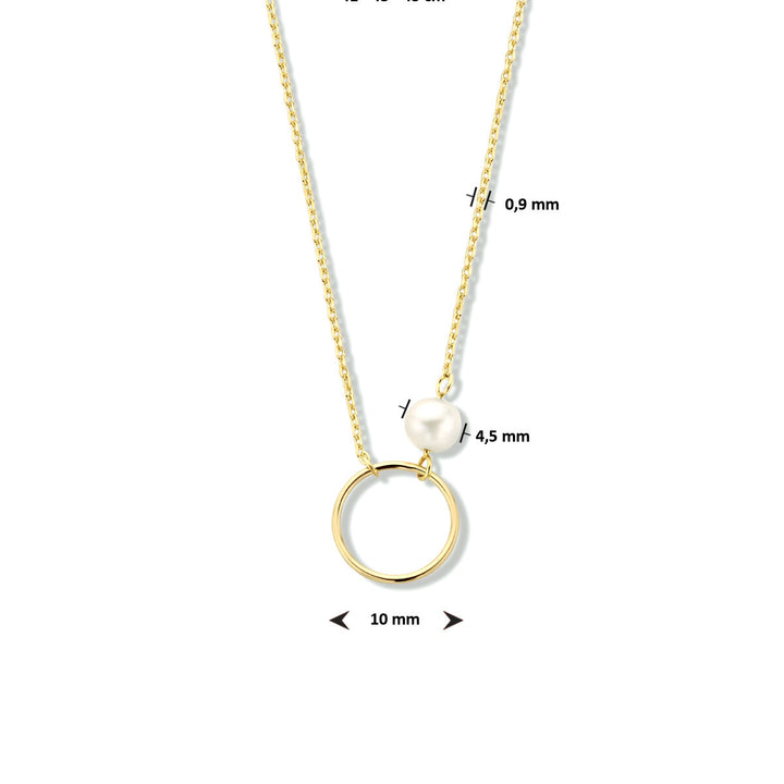 Gold ladies necklace pearl round 14K
