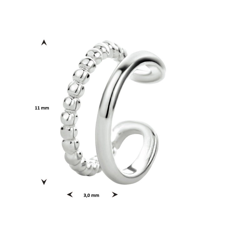 De Van der Kooij Collectie oorknoop zilver gerhodineerd heeft twee parallelle banden-een glad, een kralen-voor een stijlvolle dameslook. Afmetingen: 11 mm hoog en 3 mm breed.