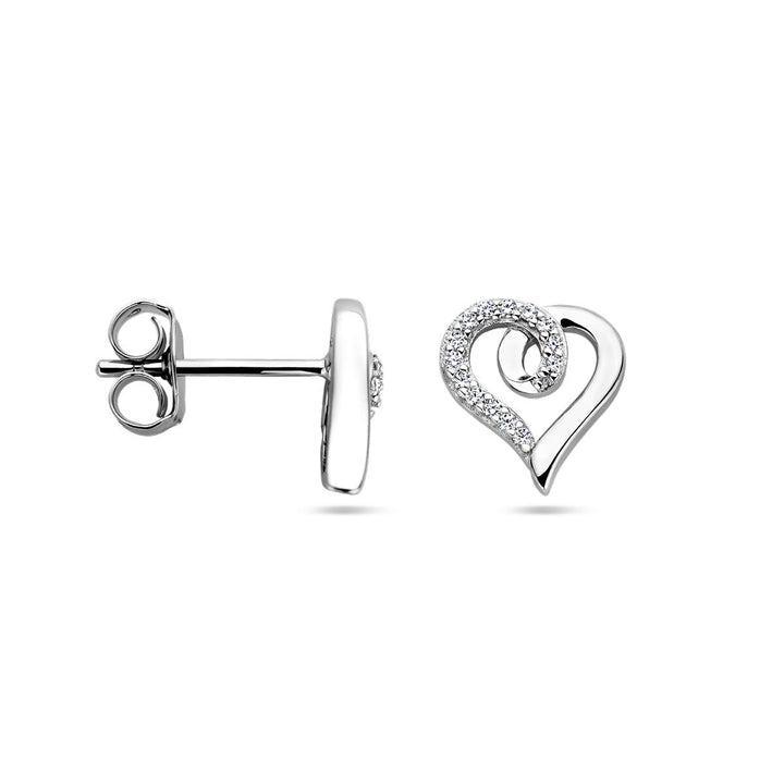 ear studs heart and zirconia silver rhodium plated