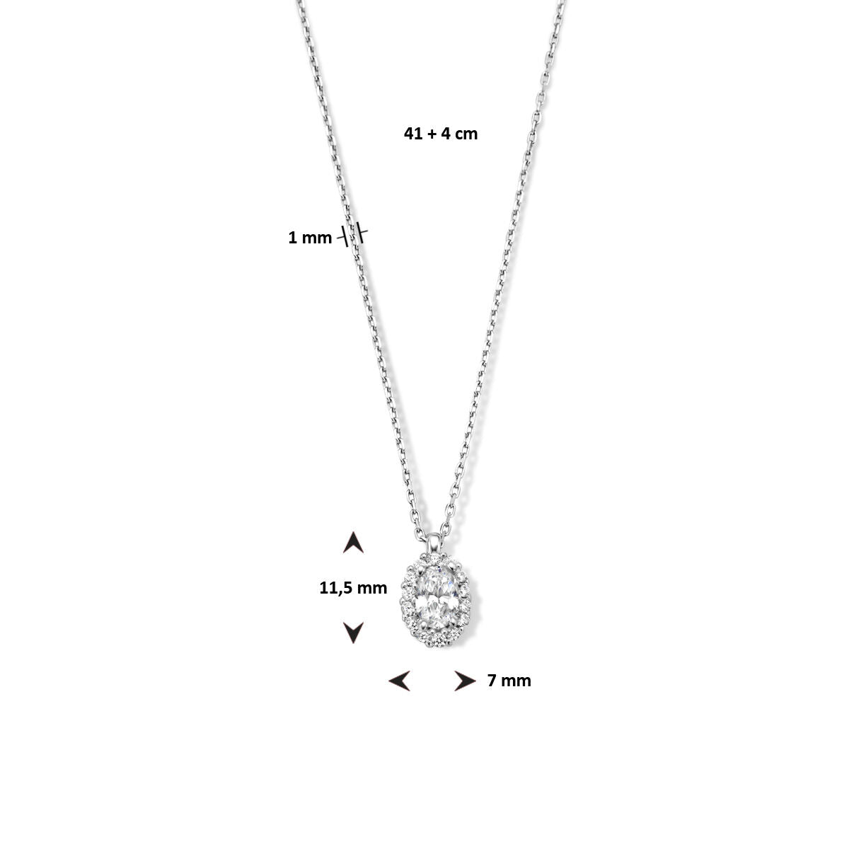 zirconia necklace 41 + 4 cm halo silver rhodium plated