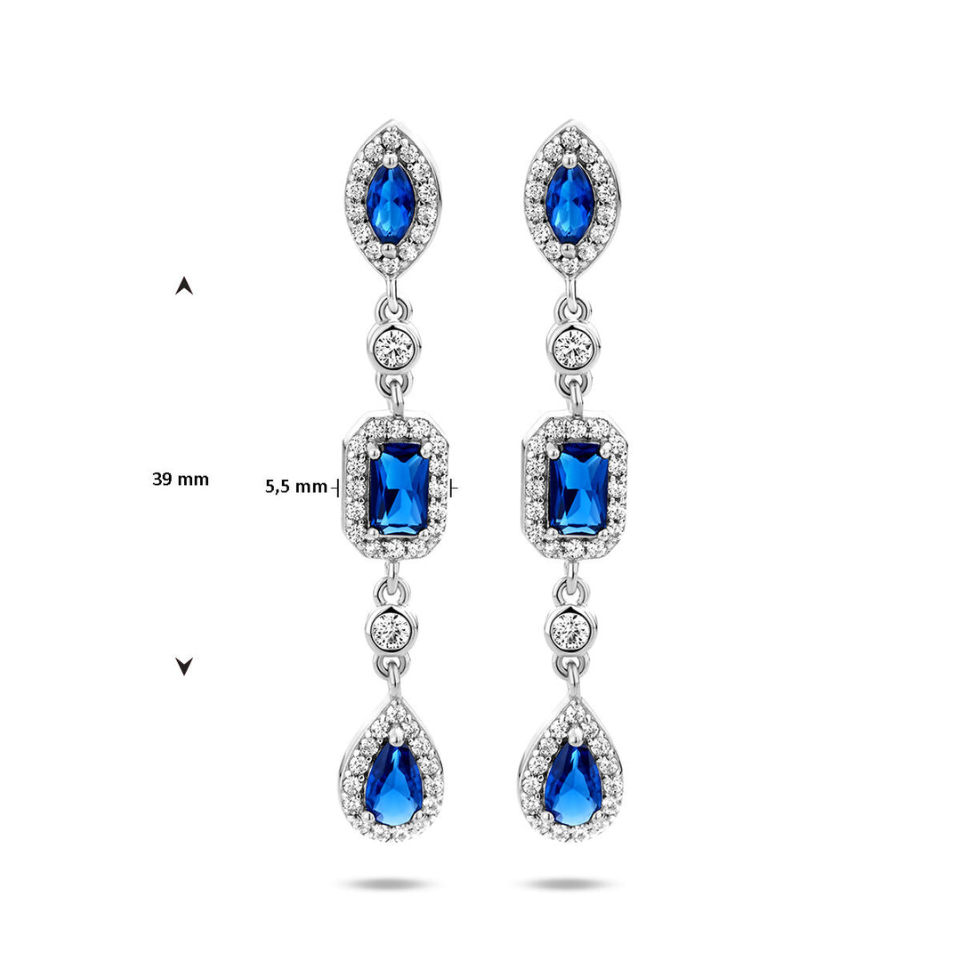 oorhangers wit en blauw saffier zirkonia zilver gerhodineerd
