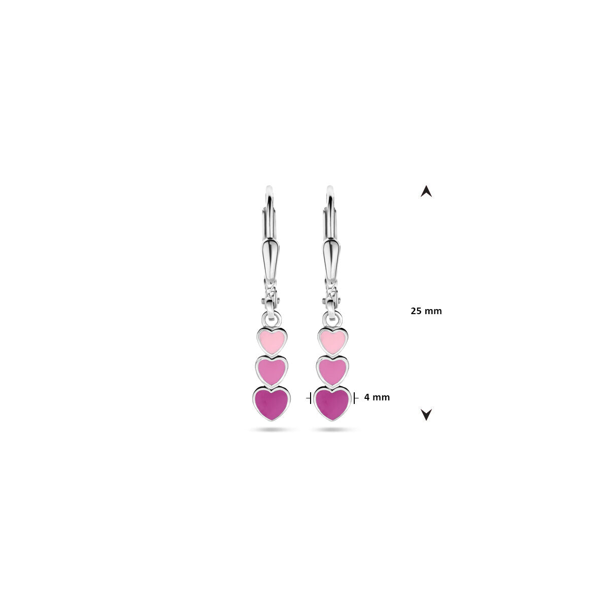 oorhangers hartjes emaille brisur haak 25 mm zilver gerhodineerd