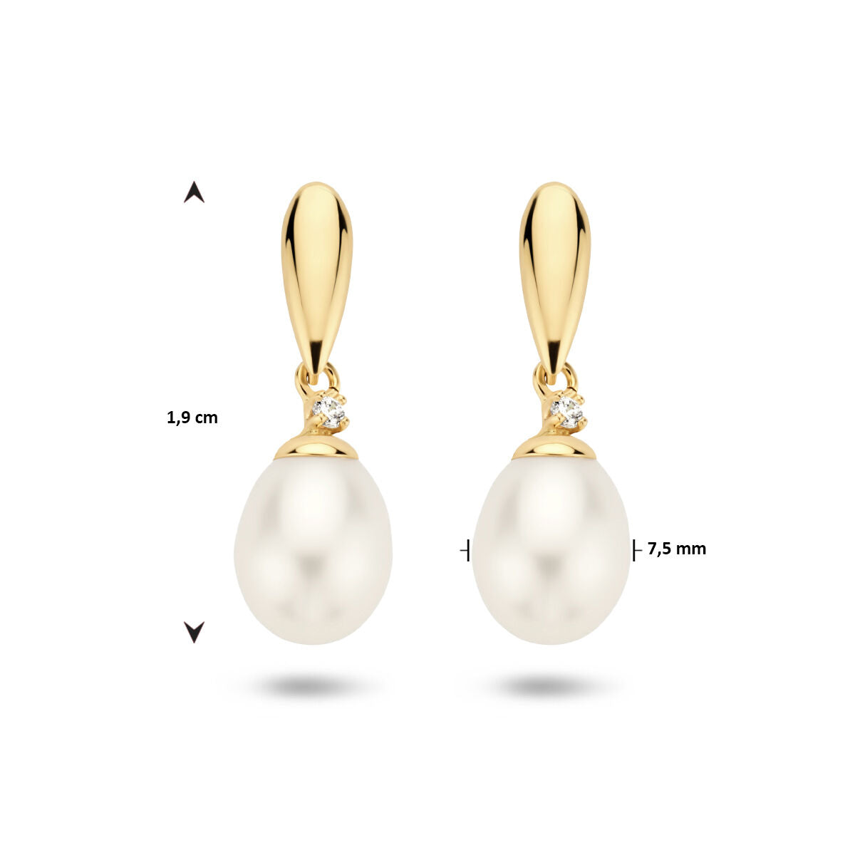 earrings pearl and zirconia 14K yellow gold