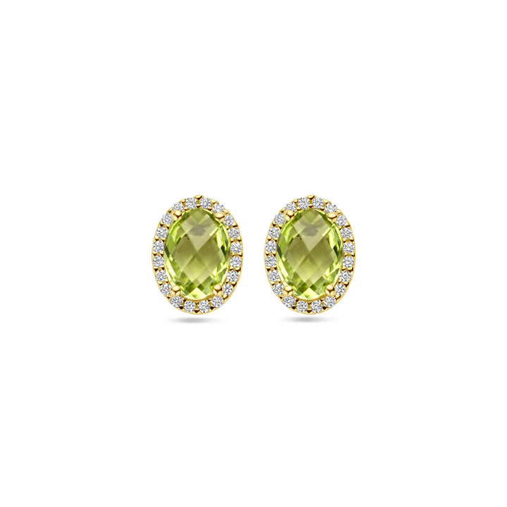 oorknoppen peridot en diamant 0.13ct (2x 0.065ct) h si 14K geelgoud