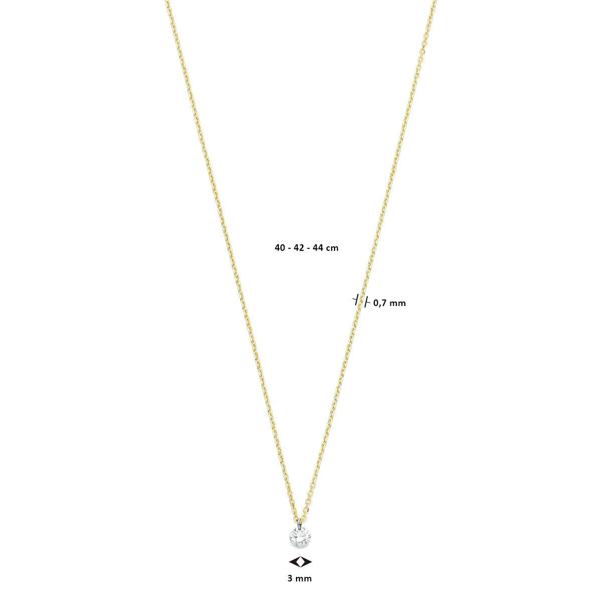 diamond necklace 40 – 42 – 44 cm 0.10ct g si 18K yellow gold