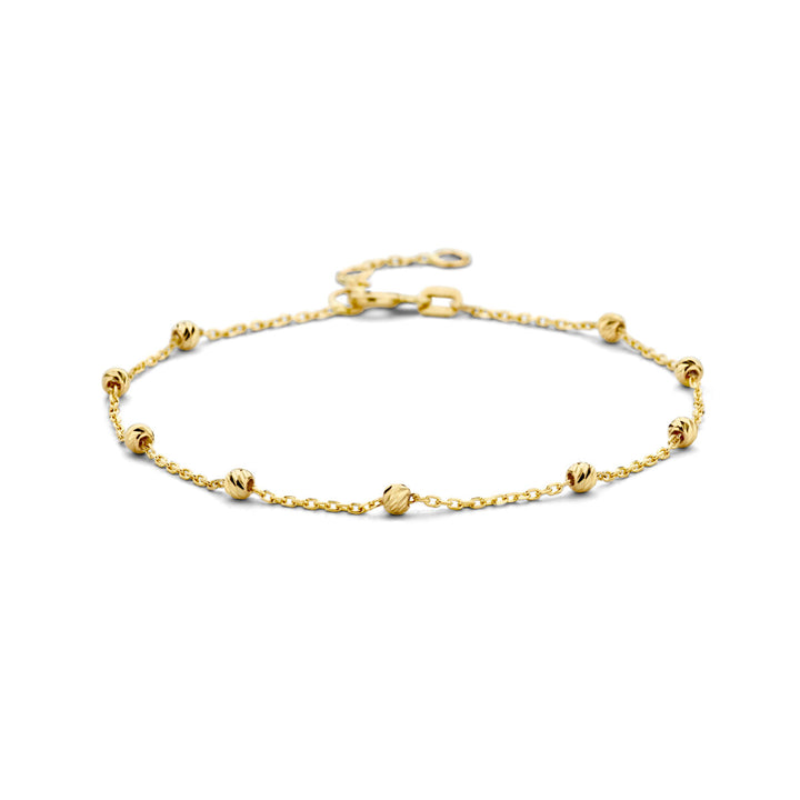 Gold bracelet ladies beads diamond-plated 14K
