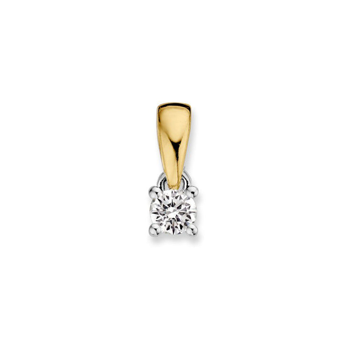 Bicolor Gouden Solitair Hanger met 0,10 ct Briljant Diamant – Tijdloze Elegantie voor Dames