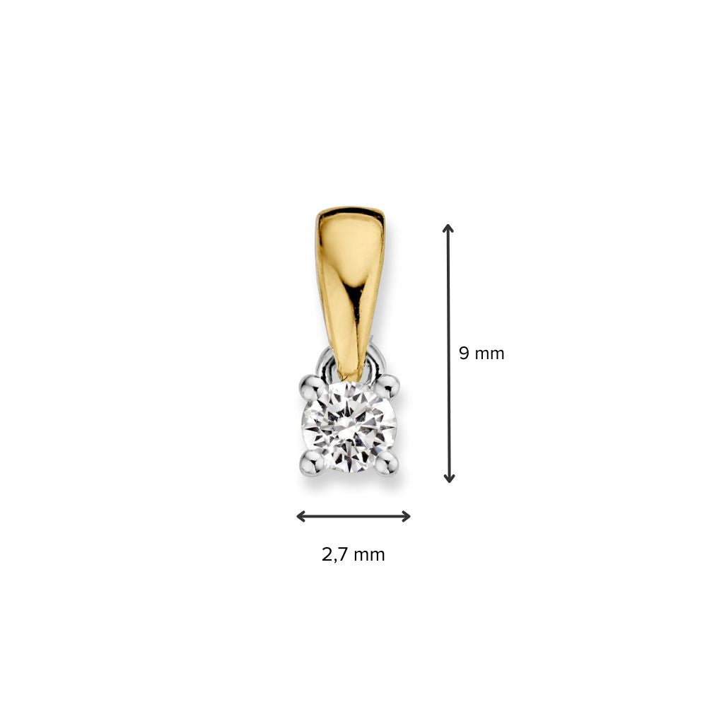 Bicolor Gouden Solitair Hanger met 0,10 ct Briljant Diamant – Tijdloze Elegantie voor Dames