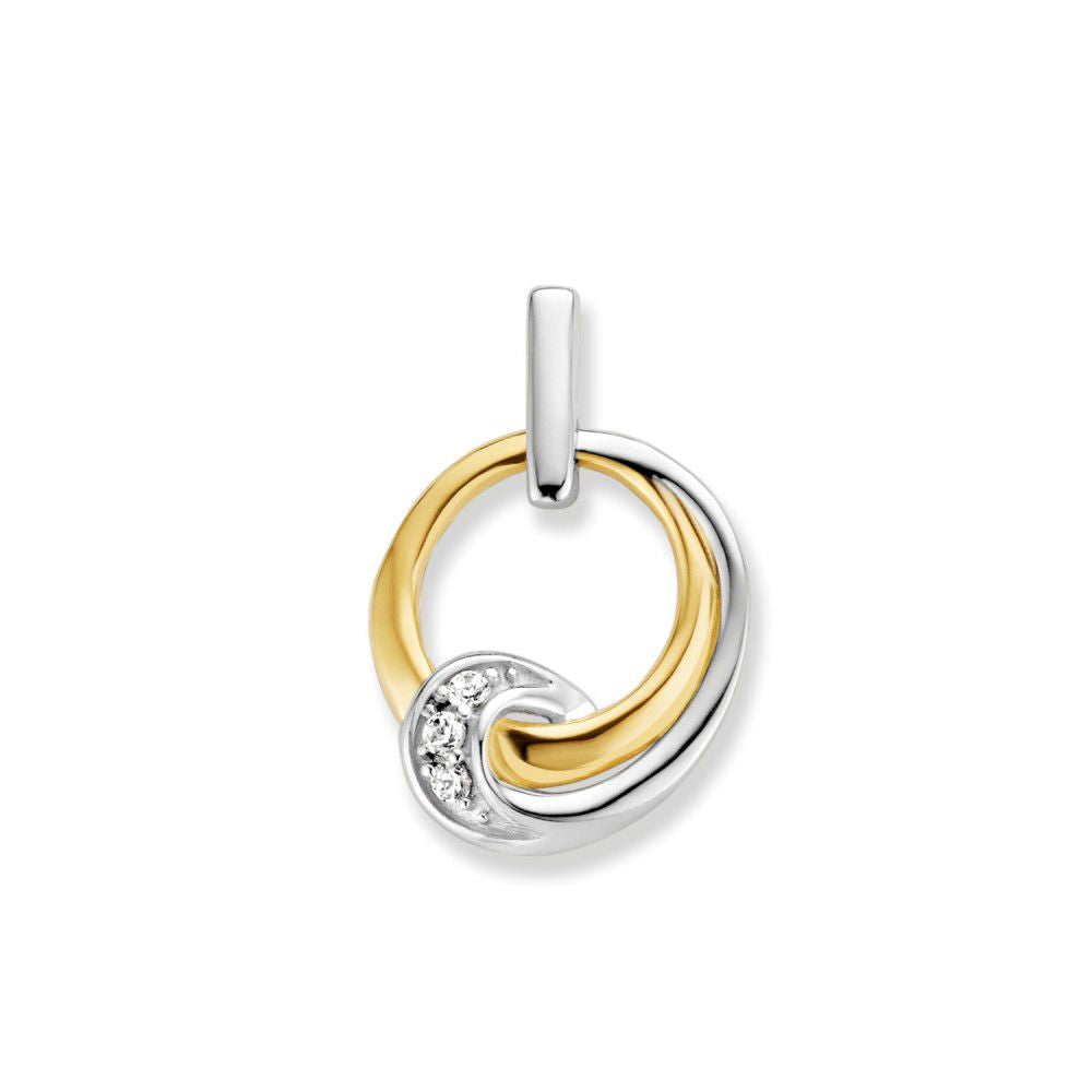 Bicolor hanger van wit- en geelgoud met een zirkonia in een cirkelvormig ontwerp.
