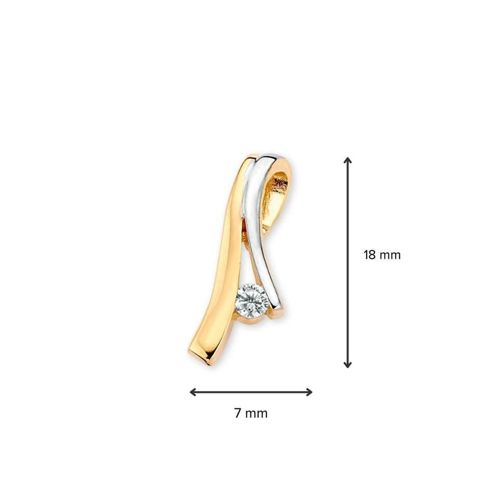 Bicolor geel-witgouden hanger met zirkonia - 14 karaat