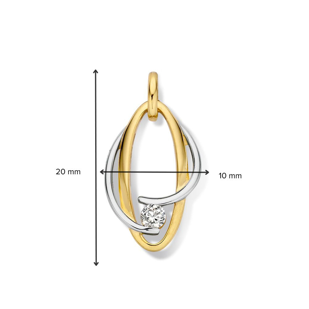 Bicolor Wit- en Geelgouden Hanger met Zirkonia