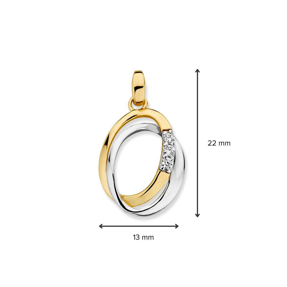 Bicolor 14K Gouden Hanger met Zirkonia's voor Dames, Elegante Oorhanger