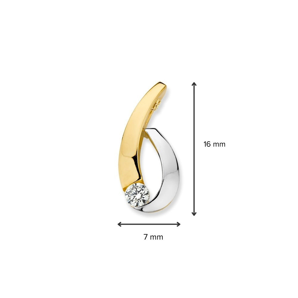 14K Bicolor Wit- en Geelgouden Hanger met Zirkonia – Elegant Sieraad voor Dames