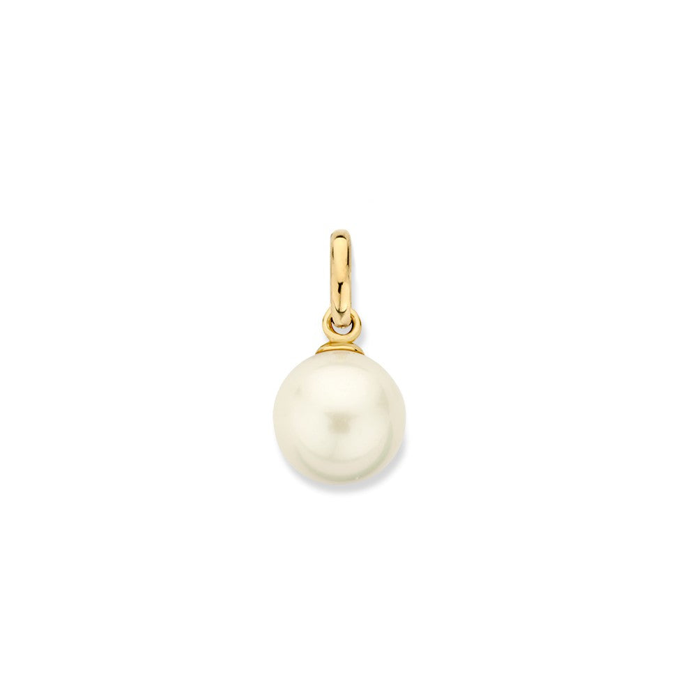 Geelgouden hanger met een ronde zoetwaterparel in 14 karaat goud.