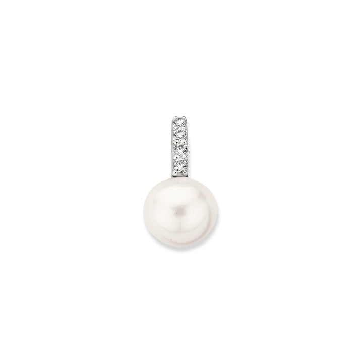 Geelgouden Hanger met Zirkonia’s en Zoetwaterparel – 14 Karaat