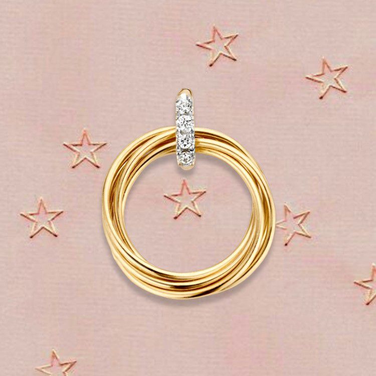 Bicolor gouden hanger met bewegende rondjes en zirkonia – 14 karaat, 1,1 gram, 14 mm