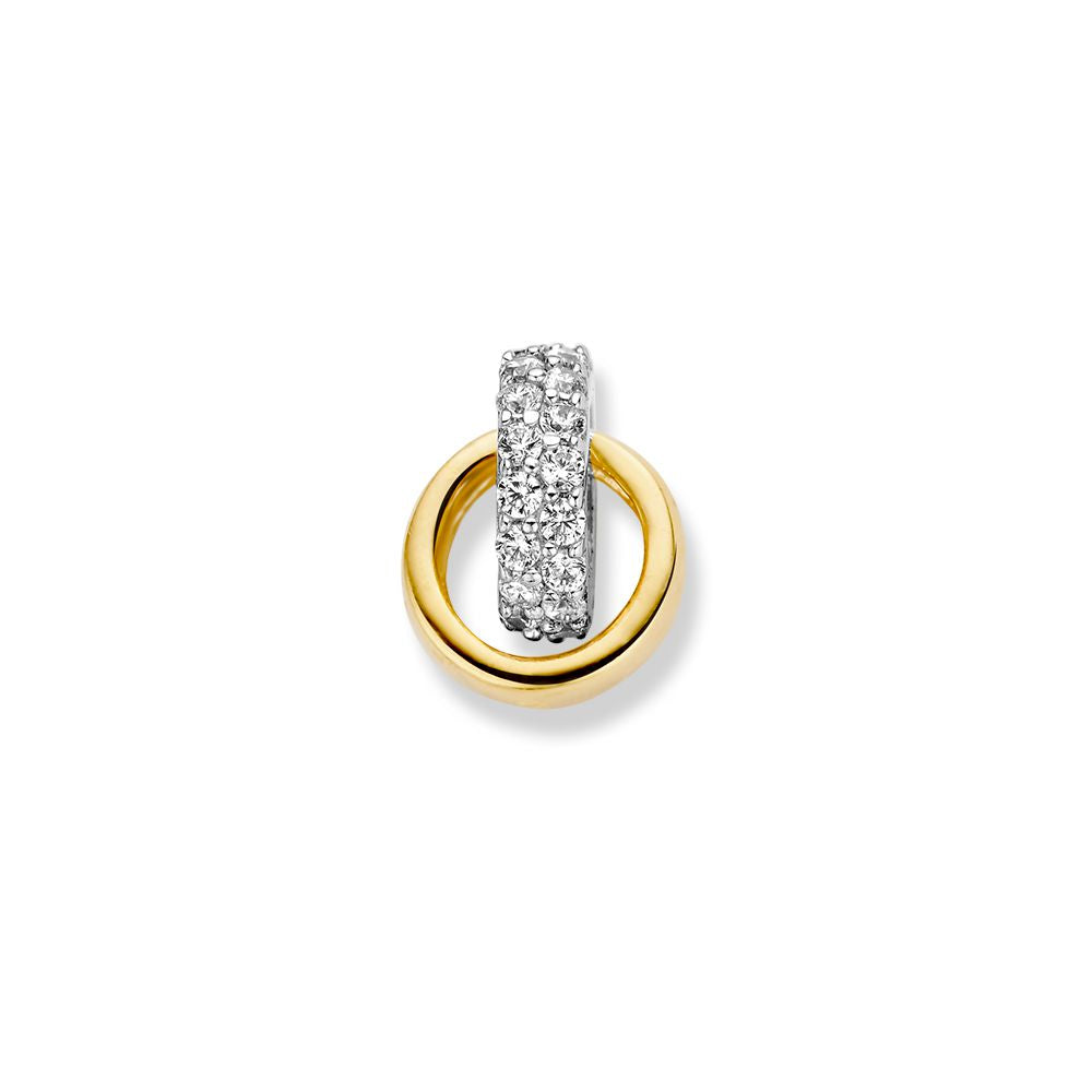 Bicolor wit- en geelgouden hanger met zirkonia – 14 karaat, 1,3 gram, 2,8 mm