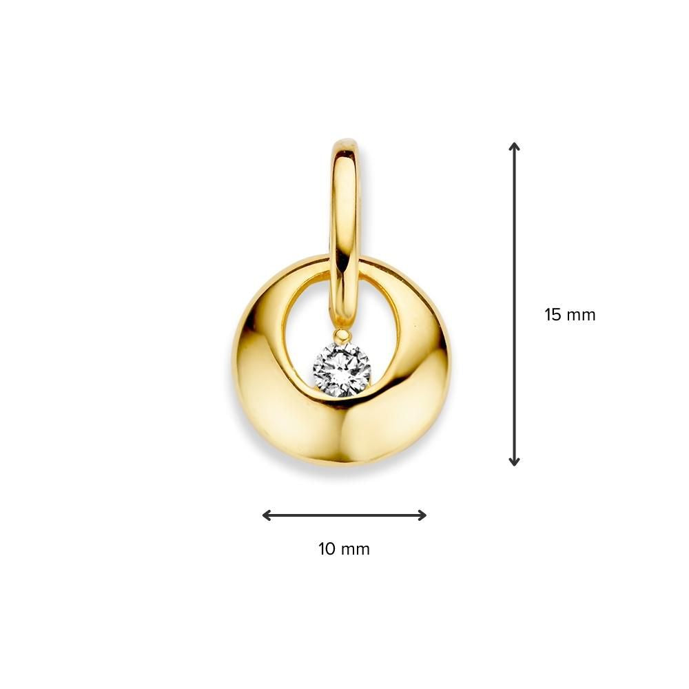 De Excellent Jewelry Geelgouden hanger met zirkonia is gemaakt van 14 karaat goud, weegt 1,1 gram en meet 10 mm. Het gladde ronde ontwerp heeft een centrale zirkoon.