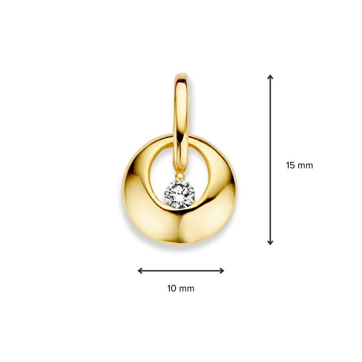 De Excellent Jewelry Geelgouden hanger met zirkonia is gemaakt van 14 karaat goud, weegt 1,1 gram en meet 10 mm. Het gladde ronde ontwerp heeft een centrale zirkoon.