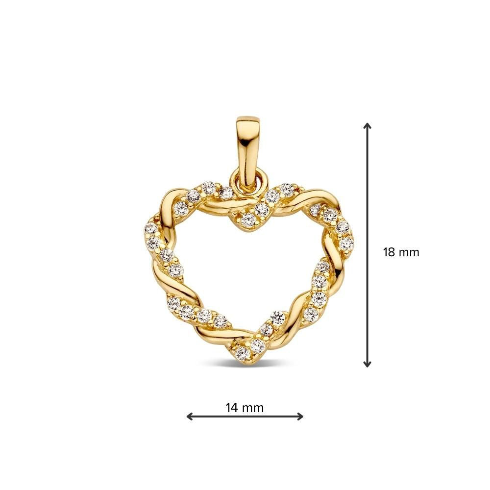 Geelgouden Hartvorm Hanger met Gedraaide Band en Zirkonia – Van der Kooij