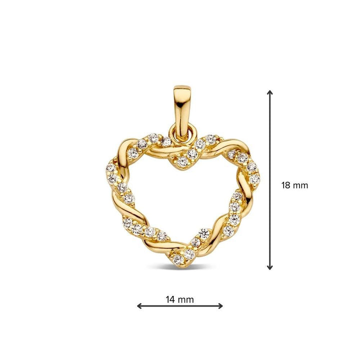 Geelgouden Hartvorm Hanger met Gedraaide Band en Zirkonia – Van der Kooij