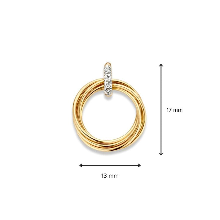 Bicolor gouden hanger met bewegende rondjes en zirkonia – 14 karaat, 1,1 gram, 14 mm