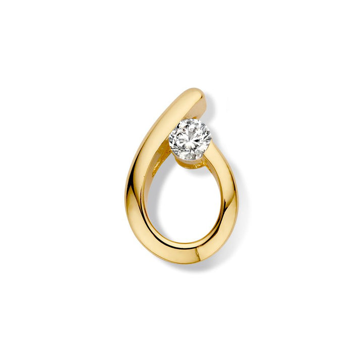 Geelgouden hanger met zirkonia – 14 karaat, 1,3 gram, 13 mm x 8,5 mm