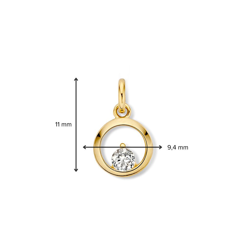 Geelgouden hanger met zirkonia in open zetting – 14 karaat, 1,0 gram, 10 mm