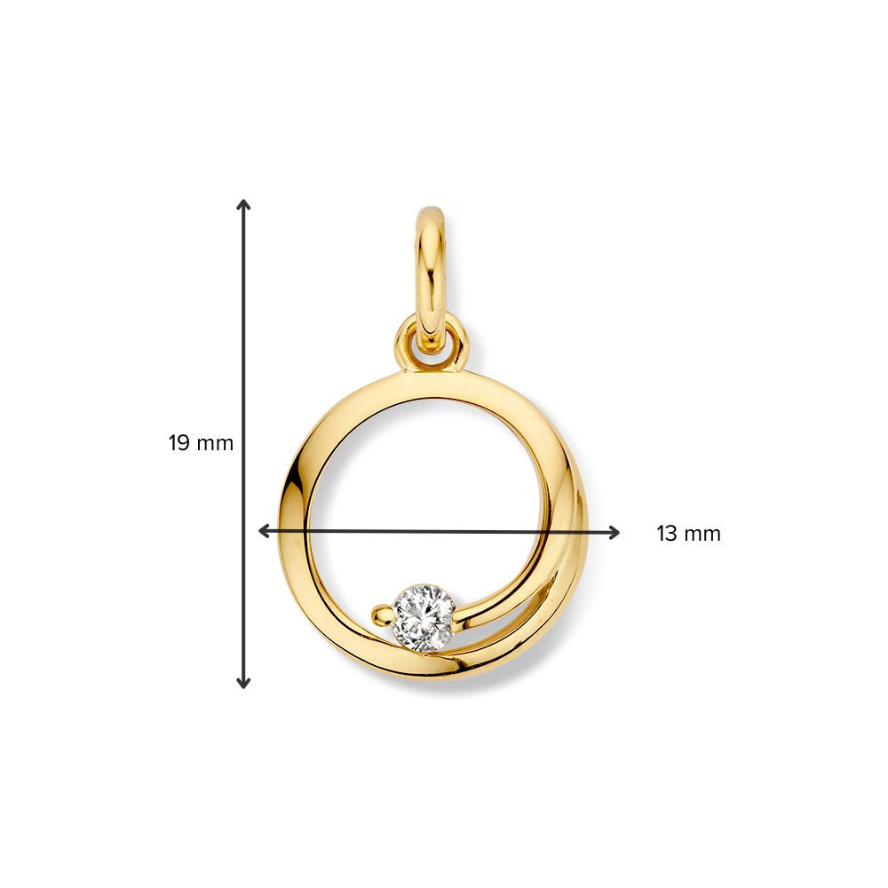 Geelgouden hanger met zirkonia – 14 karaat, 1,8 gram, 18 mm x 13 mm