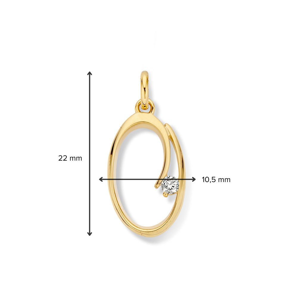 Geelgouden hanger met zirkonia – 14 karaat, 1,3 gram, 22 mm x 11 mm