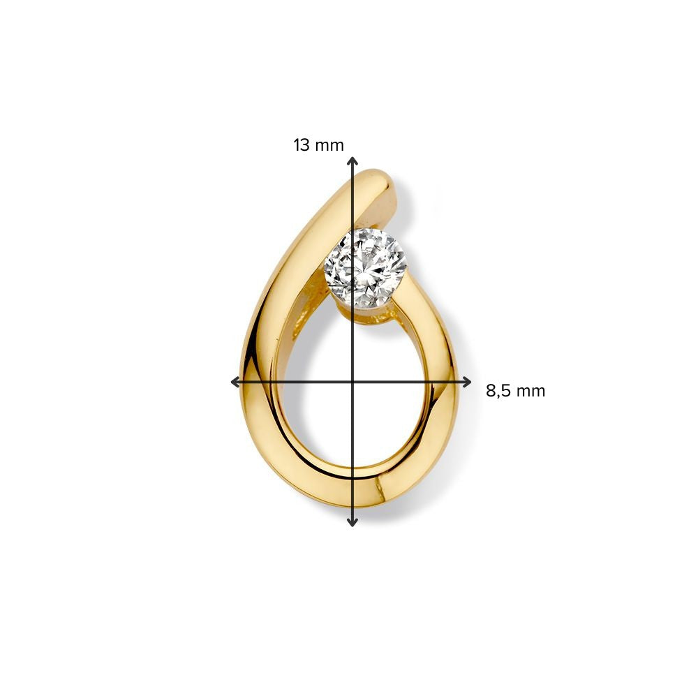 Geelgouden hanger met zirkonia – 14 karaat, 1,3 gram, 13 mm x 8,5 mm