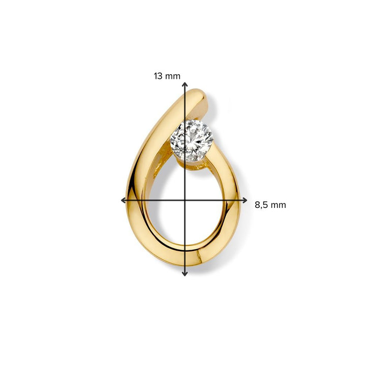 Geelgouden hanger met zirkonia – 14 karaat, 1,3 gram, 13 mm x 8,5 mm