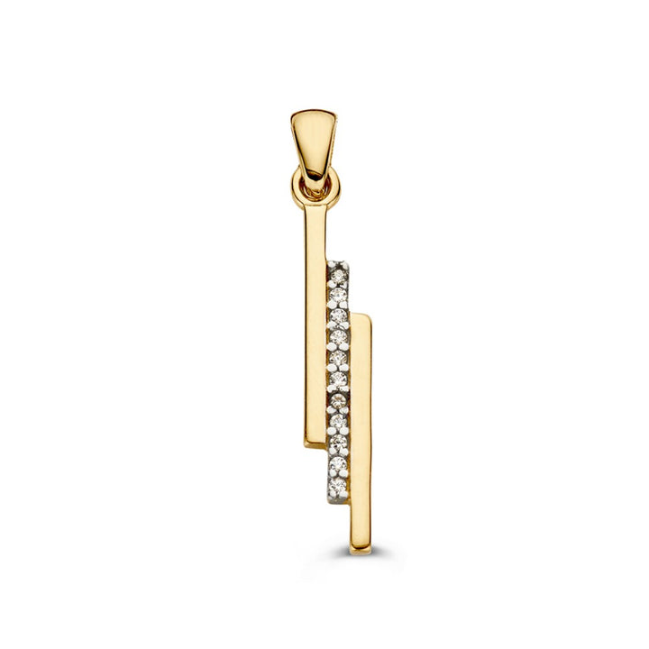 Geelgouden hanger in strak design gezet met zirkonia’s – 14 karaat, 1,2 gram, 30 mm