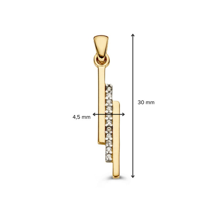Geelgouden hanger in strak design gezet met zirkonia’s – 14 karaat, 1,2 gram, 30 mm
