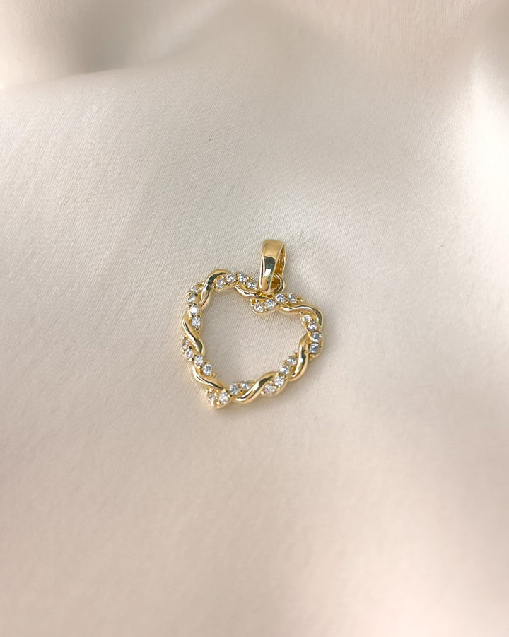 Geelgouden Hartvorm Hanger met Gedraaide Band en Zirkonia – Van der Kooij