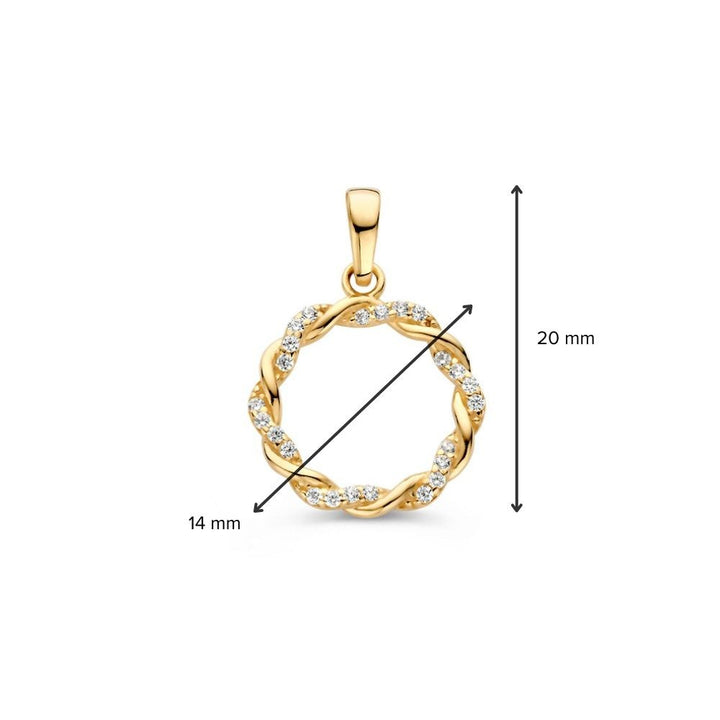 14K Geelgouden Hanger met Gedraaide Band en Zirkonia – Elegante Cirkelhanger voor Dames