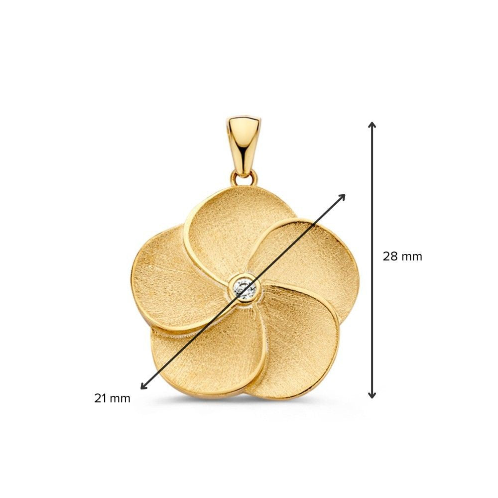 Elegante Gouden Bloemhanger met Zirkonia – Tijdloos en Subtiel