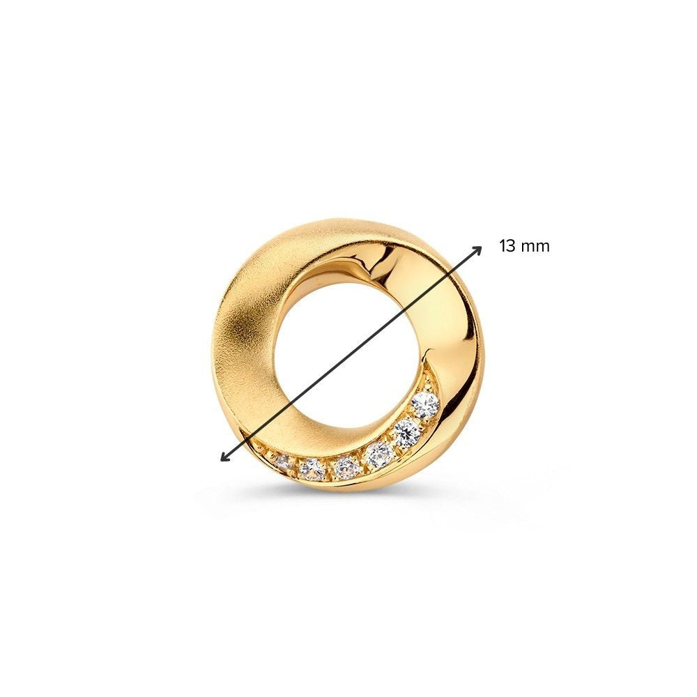 Geelgouden hanger met gedraaide band en zirkonia’s – 14 karaat, 1,3 gram, 14 mm