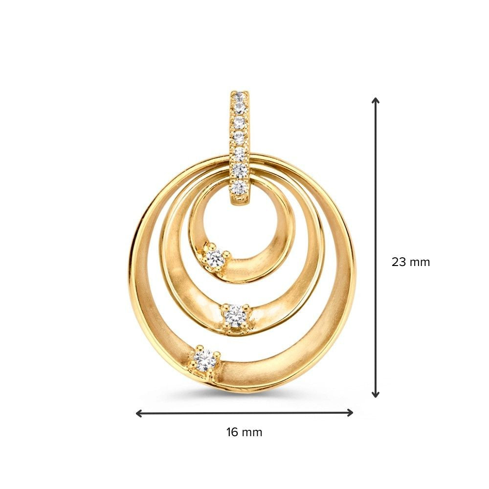 Bicolor wit- en geelgouden hanger met zirkonia’s – 14 karaat, 1,6 gram, 16 mm