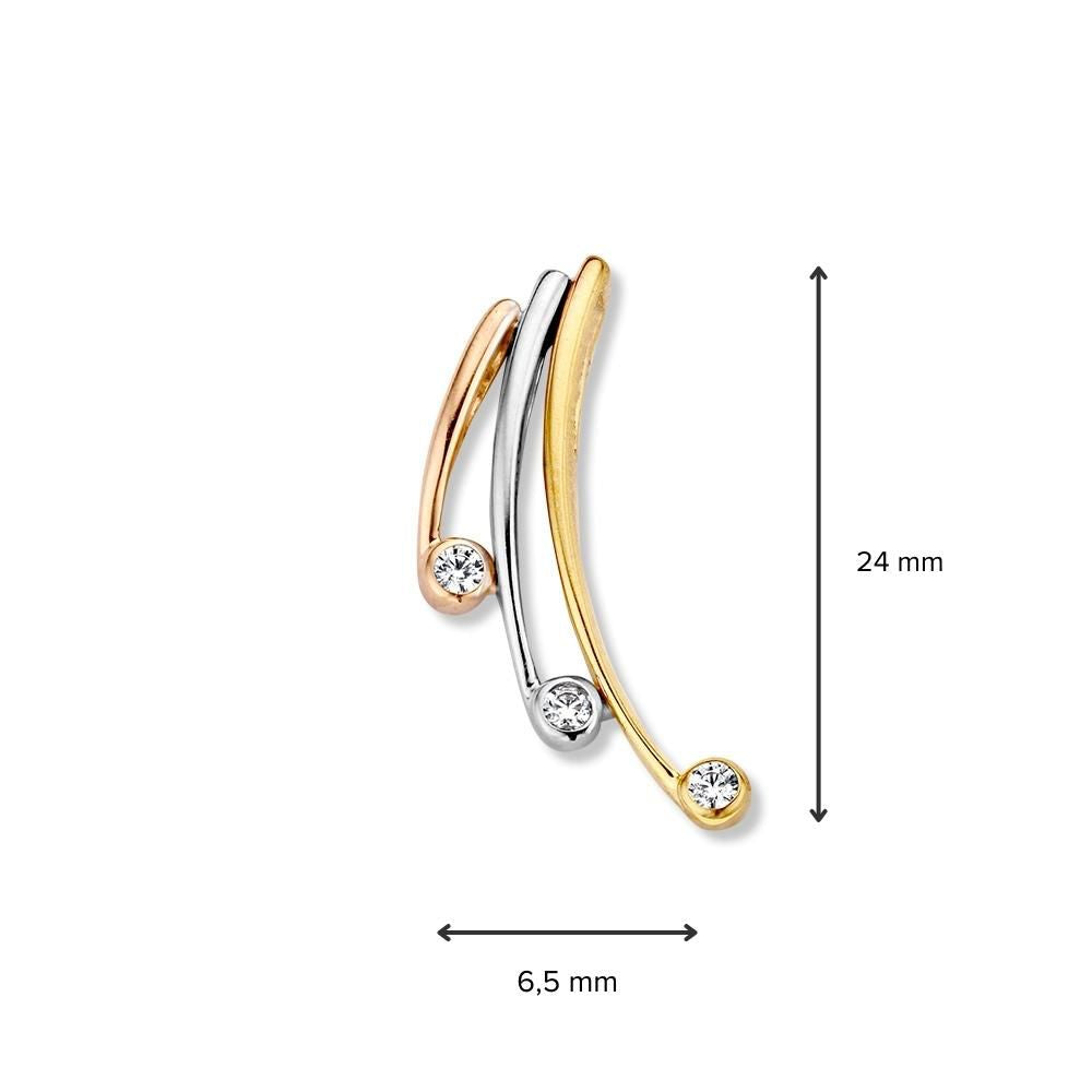 Tricolor Gouden Hanger met Zirkonia – 14 Karaat Goud, Wit Zirkonia, Elegante Dames Hanger