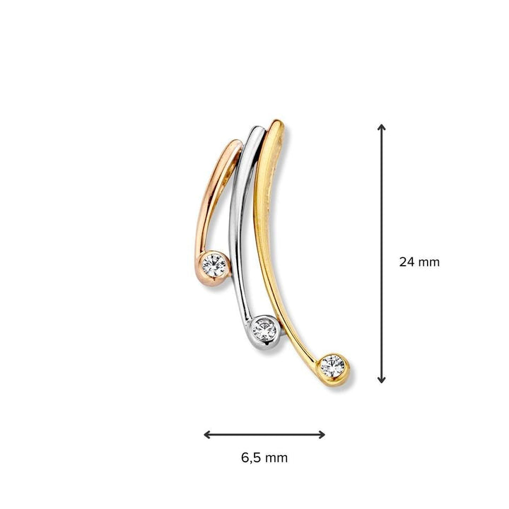 Tricolor Gouden Hanger met Zirkonia – 14 Karaat Goud, Wit Zirkonia, Elegante Dames Hanger
