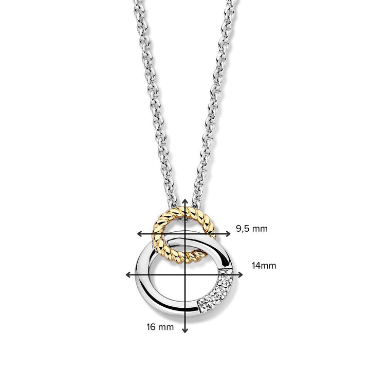 ilveren ketting met gouden hanger en drie zirkonia's – 16 mm, 0.7 gram