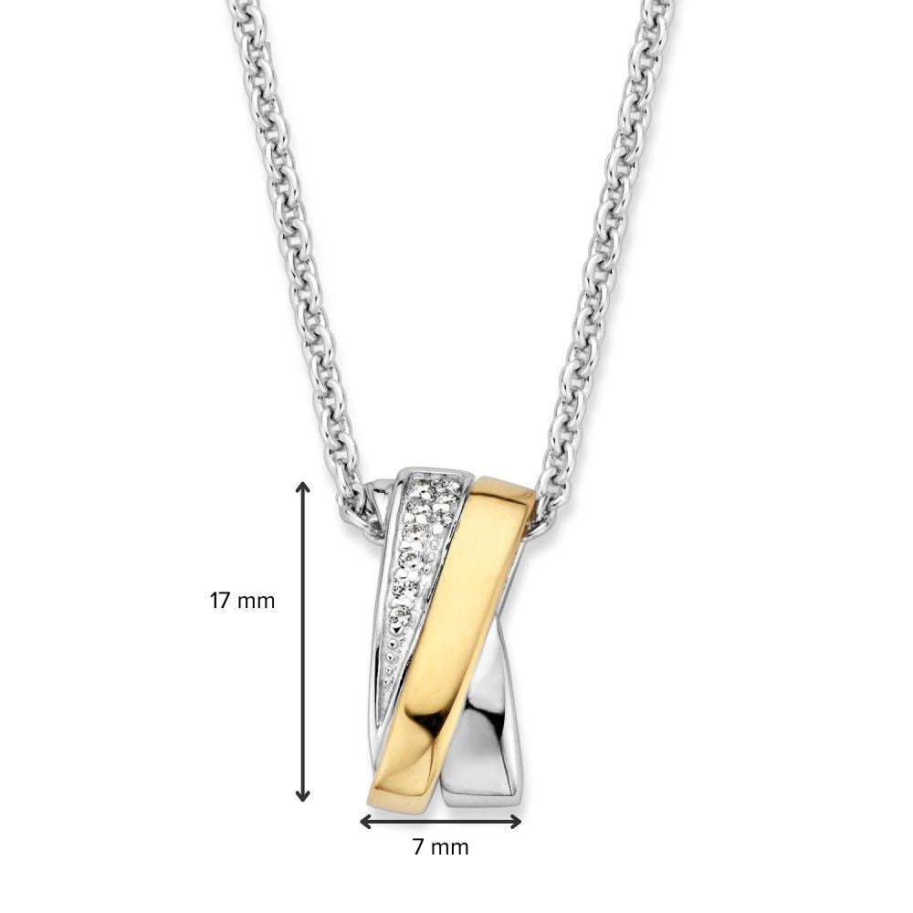 Zilveren en gouden hanger met witte zirkonia – 17 mm, 0.7 gram