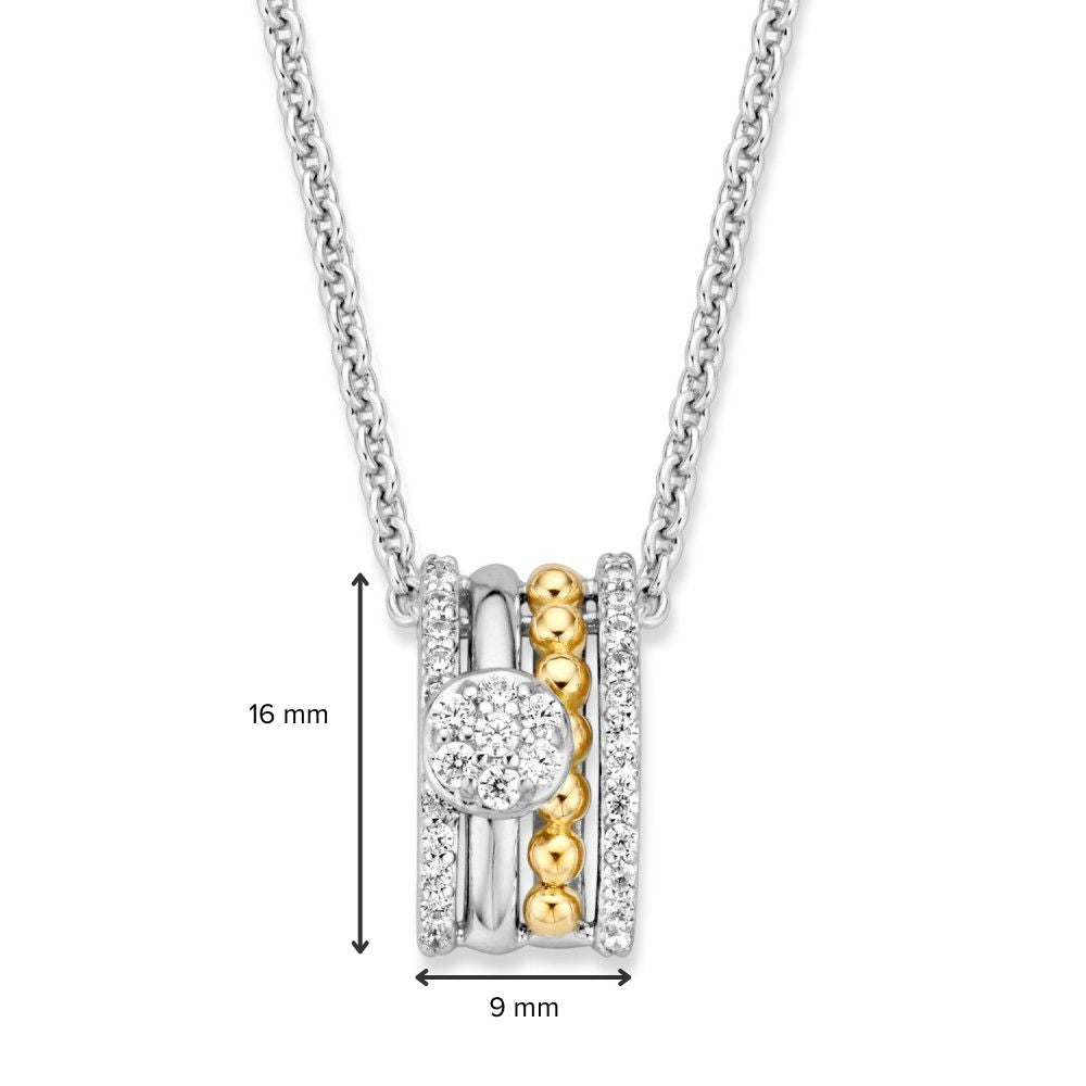 Zilveren en gouden hanger met witte zirkonia – 16 mm, 0.6 gram