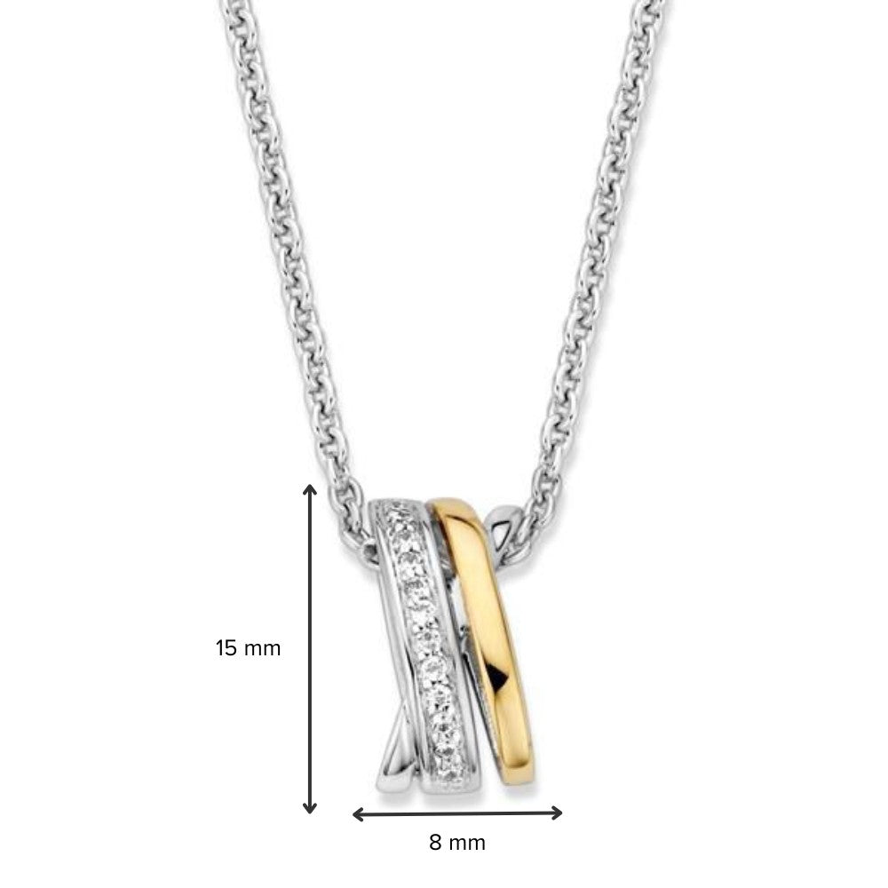 Zilveren en gouden hanger met witte zirkonia – 15 mm, 0.6 gram