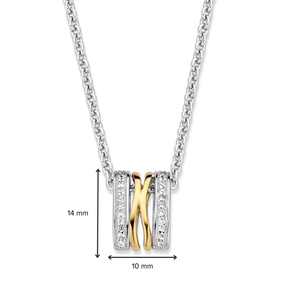 Zilveren en gouden hanger met witte zirkonia – 14 mm, 0.7 gram