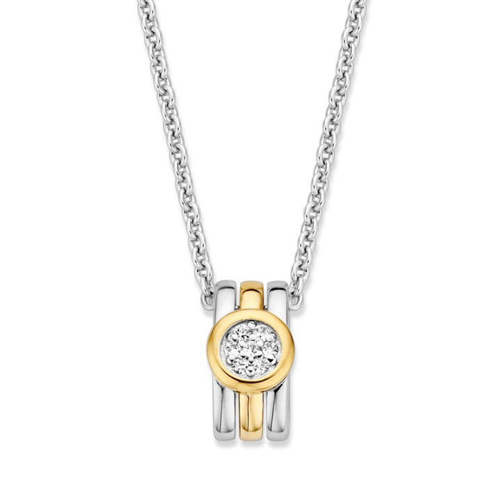 Zilveren hanger met gouden details en witte zirkonia – 14 mm, 0.8 gram