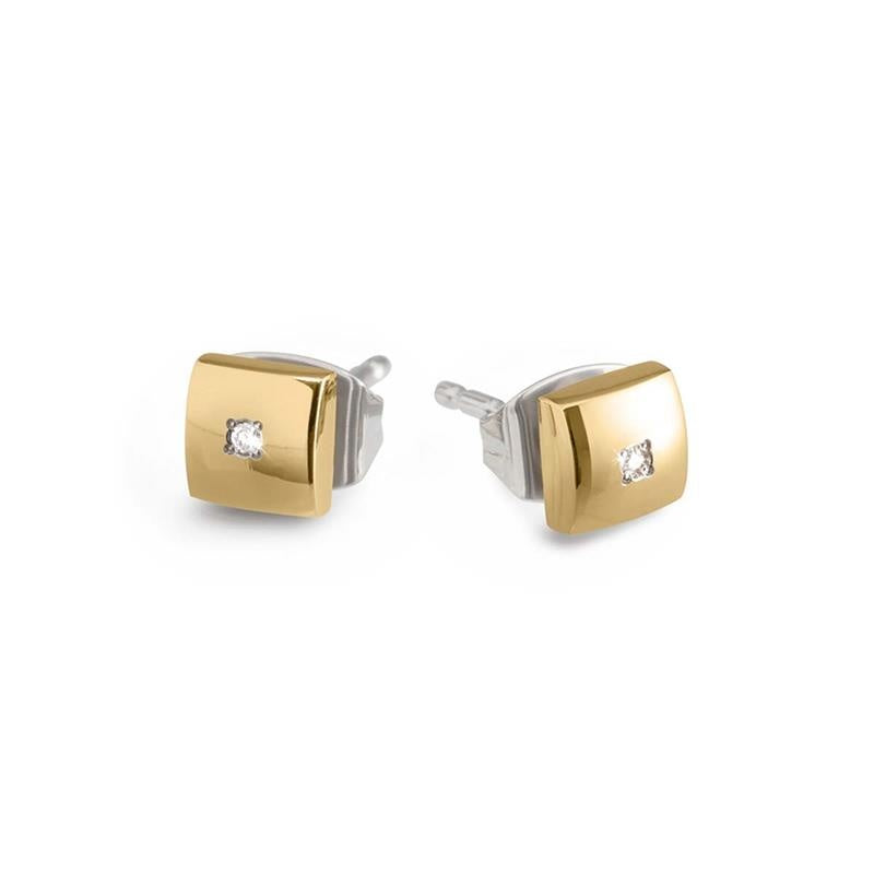 Titanium oorstekers met een gouden afwerking en een kleine, heldere steen in het midden.