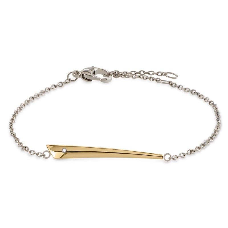 Bicolor titanium armband met een glanzende gouden punt en een zilveren ketting.